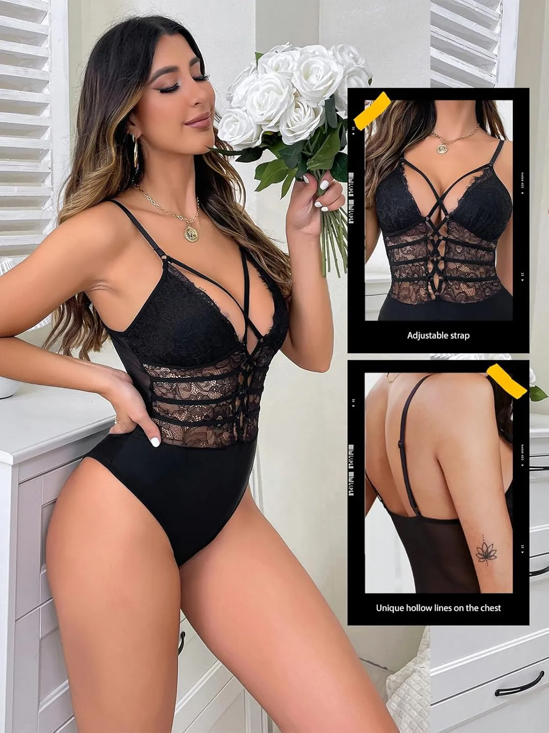 Buitifo Women Sexy Bodysuit One Piece Babydoll Lingerie Lace Teddy Negligee