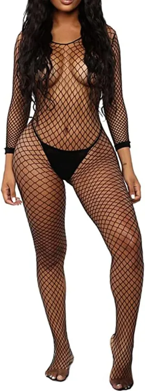 Buitifo Womens Fishnet Bodystocking Plus Size Crotchless Bodysuit Sexy Tights Soft Nightwear Lingerie