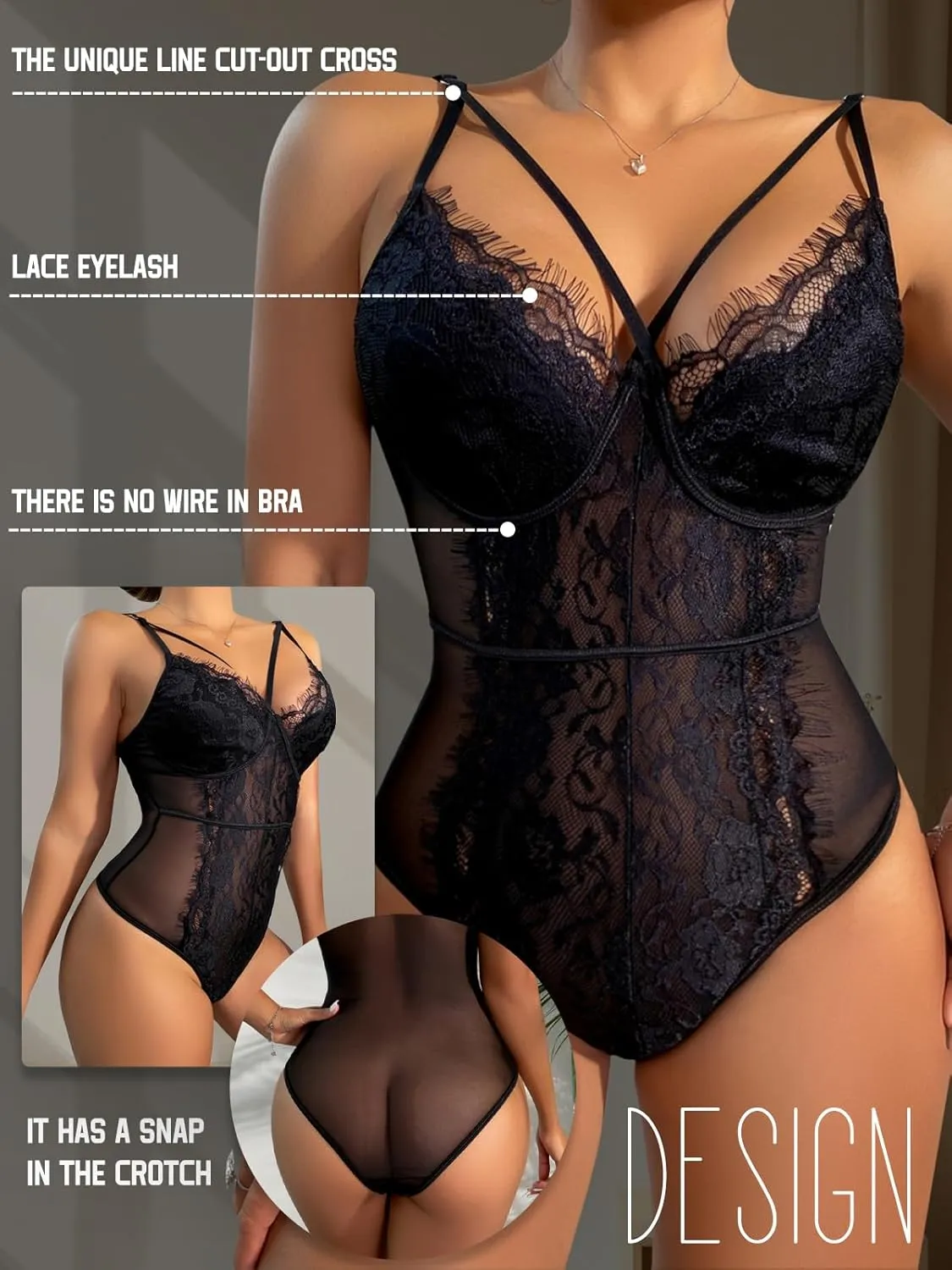 Buitifo Womens Sexy Bodysuit Lingerie One Piece Babydoll V Neck Teddy Snap Crotch
