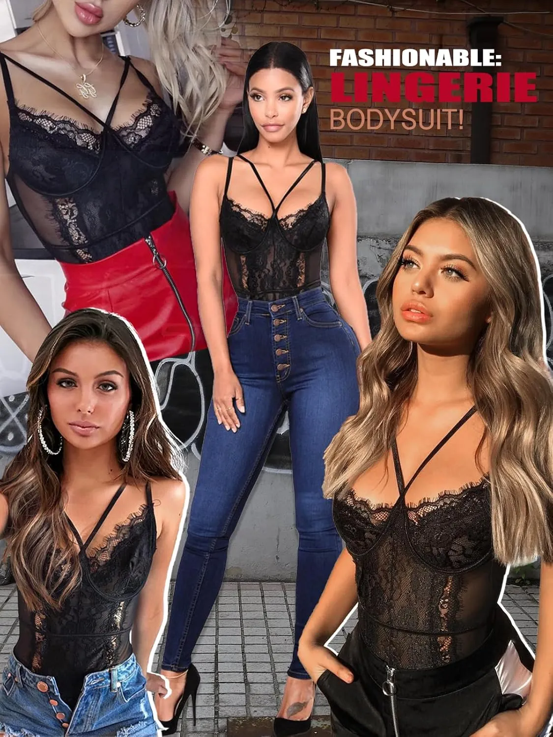 Buitifo Womens Sexy Bodysuit Lingerie One Piece Babydoll V Neck Teddy Snap Crotch