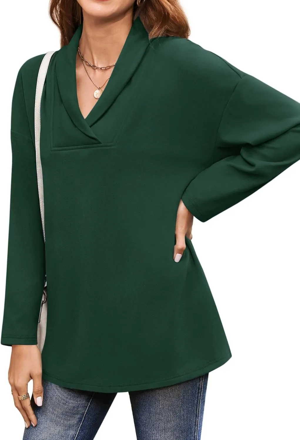BZB Women Polo Shirts Shawl Neck Long Sleeve Tops Tunic Tops to Wear with Leggings