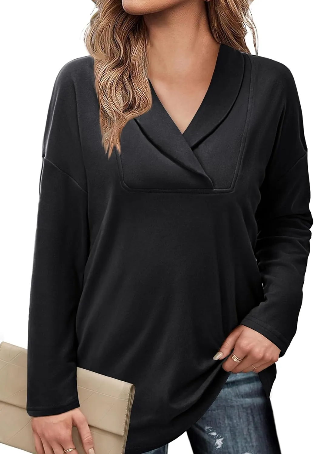 BZB Women Polo Shirts Shawl Neck Long Sleeve Tops Tunic Tops to Wear with Leggings