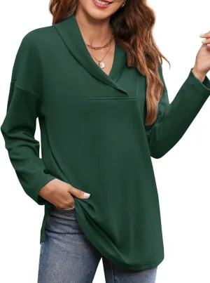 BZB Women Polo Shirts Shawl Neck Long Sleeve Tops Tunic Tops to Wear with Leggings