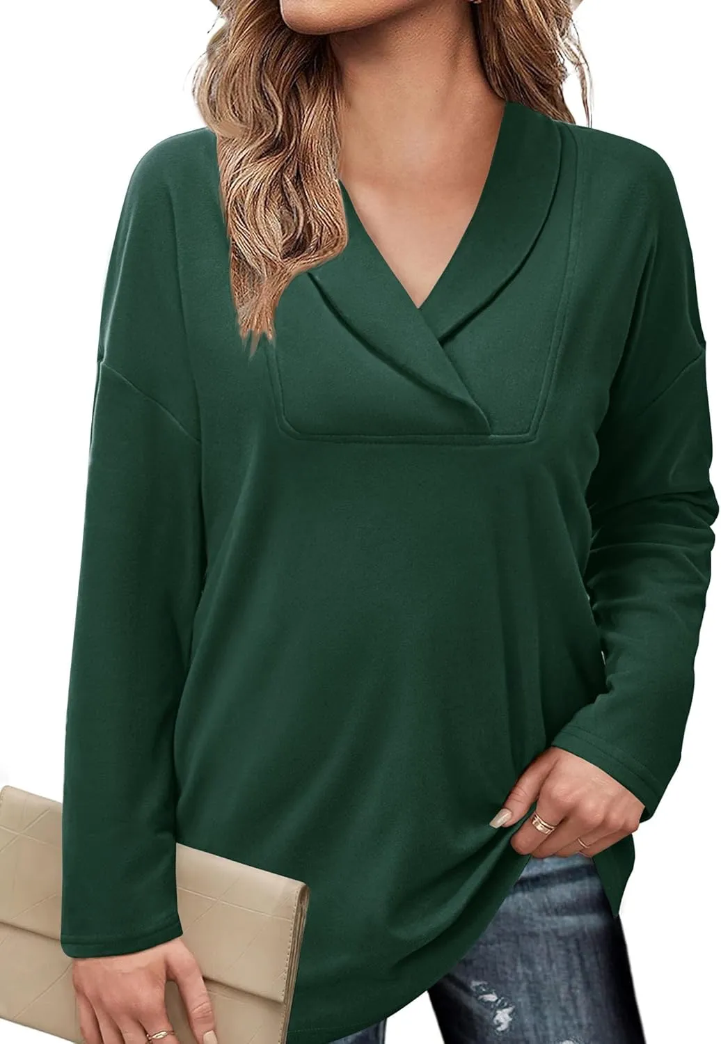 BZB Women Polo Shirts Shawl Neck Long Sleeve Tops Tunic Tops to Wear with Leggings