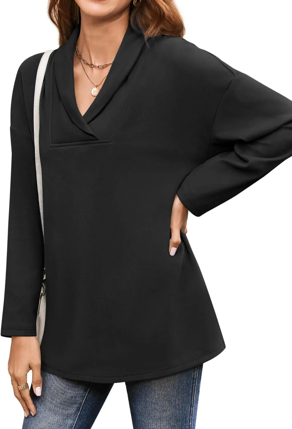 BZB Women Polo Shirts Shawl Neck Long Sleeve Tops Tunic Tops to Wear with Leggings