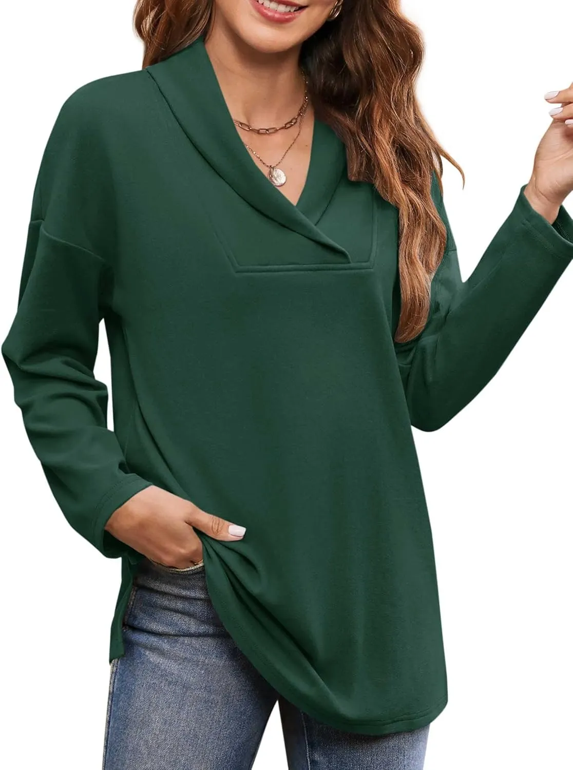 BZB Women Polo Shirts Shawl Neck Long Sleeve Tops Tunic Tops to Wear with Leggings