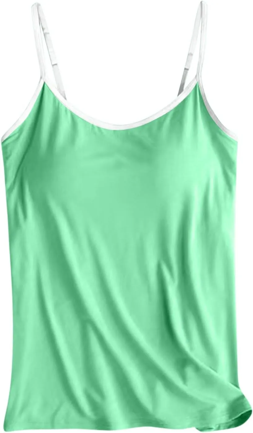 Camisole Tops for Women Built in Bra Adjustable Spaghetti Strap Cotton Workout Yoga Shirts Summer Basic Tank Tops