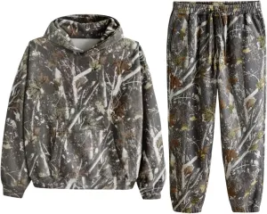 Camo Sweatsuits for Women Maple Leaf Print Oversized Hoodie Camo Fleece Sweatpans Lounge Sets Fall Winter Outfits