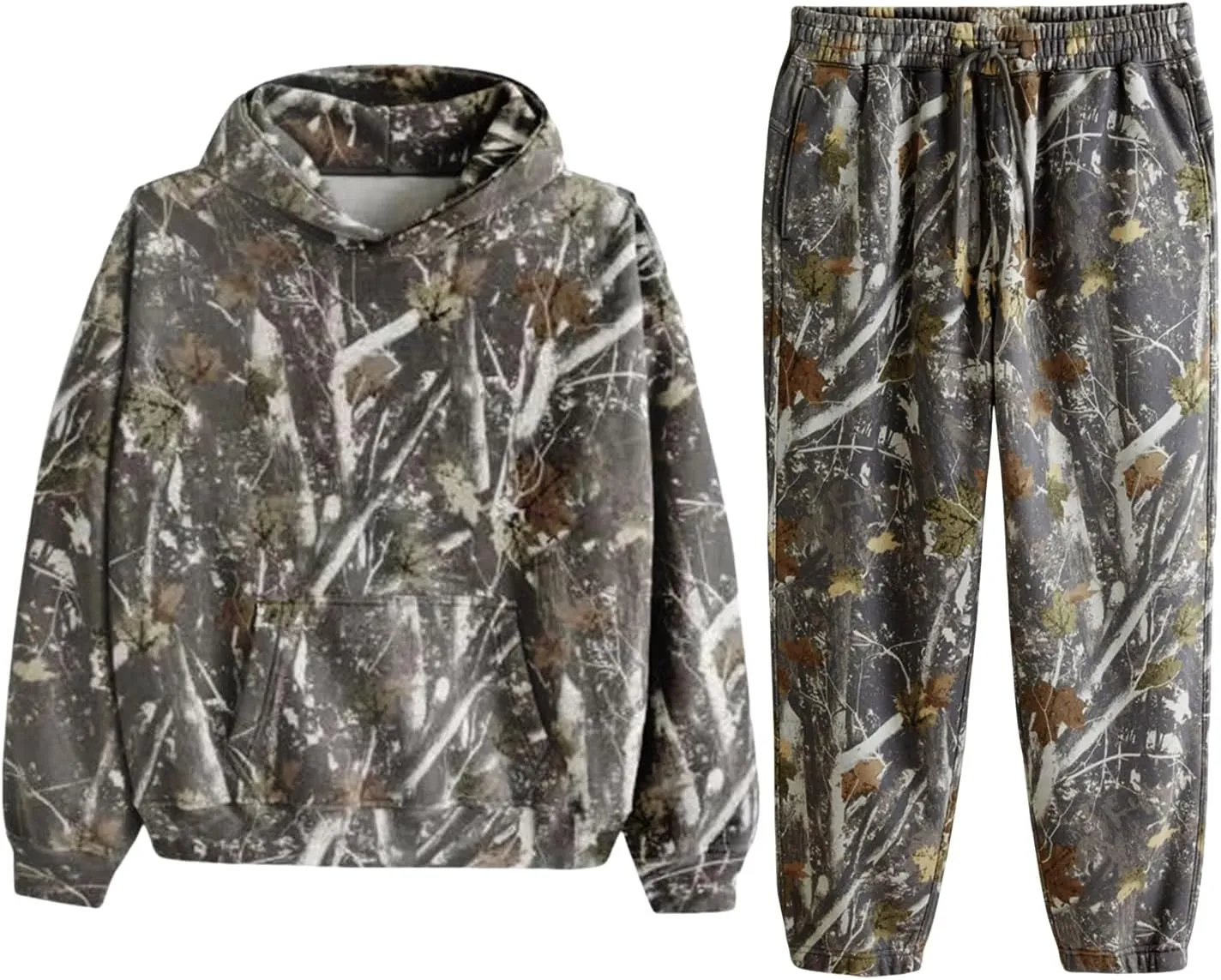 Camo Sweatsuits for Women Maple Leaf Print Oversized Hoodie Camo Fleece Sweatpans Lounge Sets Fall Winter Outfits