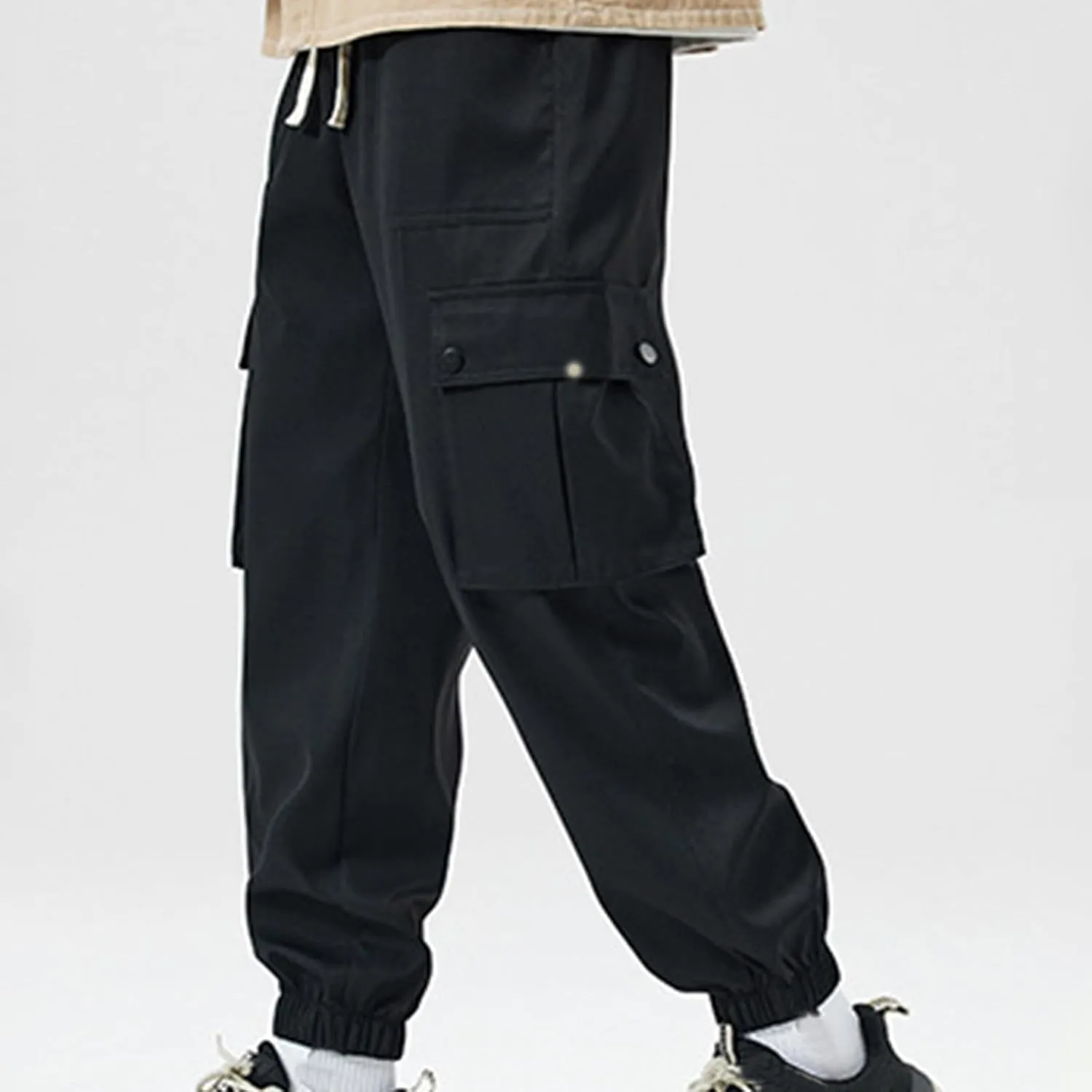 Cargo Pants for Men Multi-Pockets Solid Color Hiking Pants Elastic Waist Drawstring Outdoor Pants Classic Jogger Pants