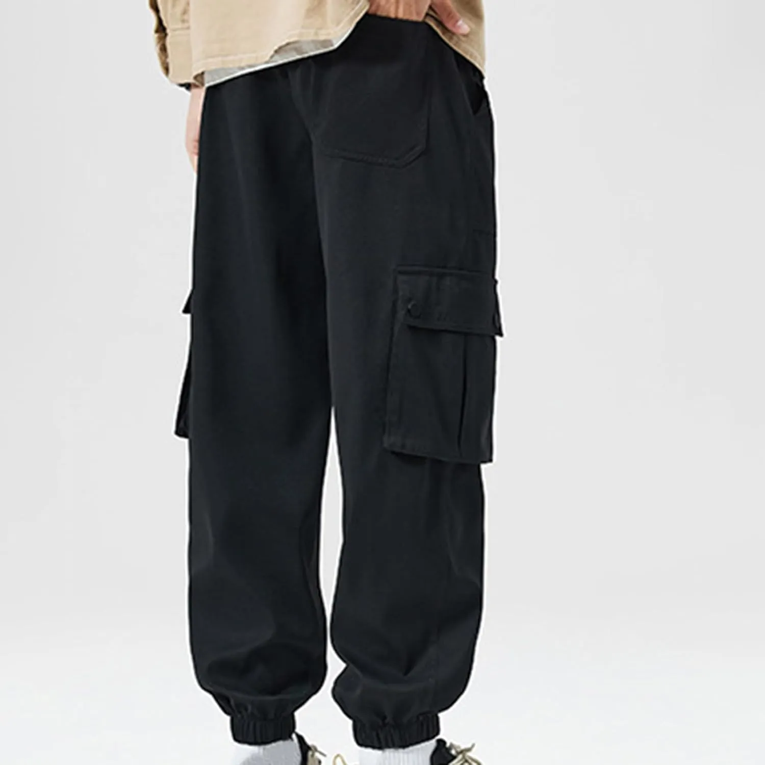 Cargo Pants for Men Multi-Pockets Solid Color Hiking Pants Elastic Waist Drawstring Outdoor Pants Classic Jogger Pants