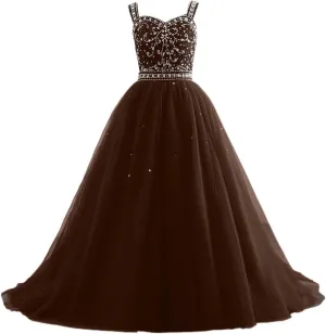 Changuan Crystal Tulle Flower Girl Dress for Wedding Long Puffy Ball Gowns Glitter Kids Pageant Princess Party Dance Gowns