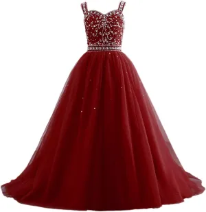 Changuan Crystal Tulle Flower Girl Dress for Wedding Long Puffy Ball Gowns Glitter Kids Pageant Princess Party Dance Gowns