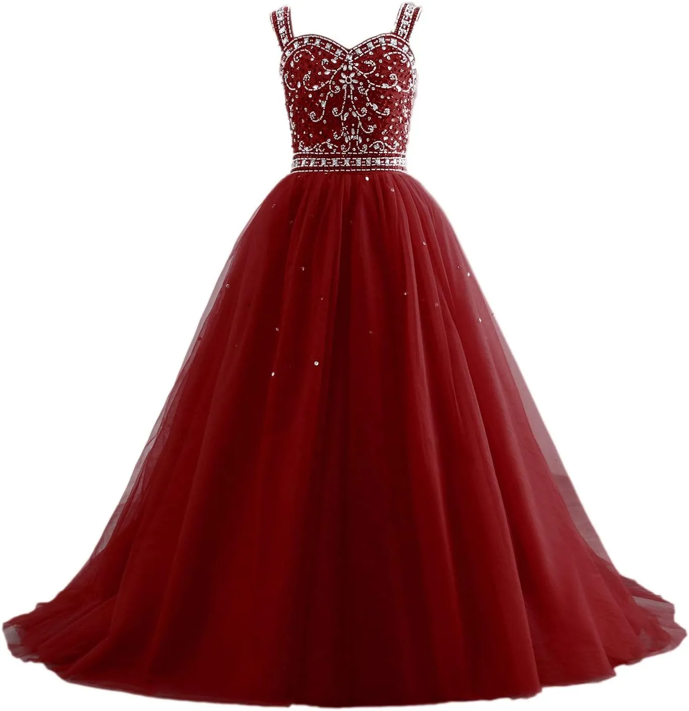 Changuan Crystal Tulle Flower Girl Dress for Wedding Long Puffy Ball Gowns Glitter Kids Pageant Princess Party Dance Gowns