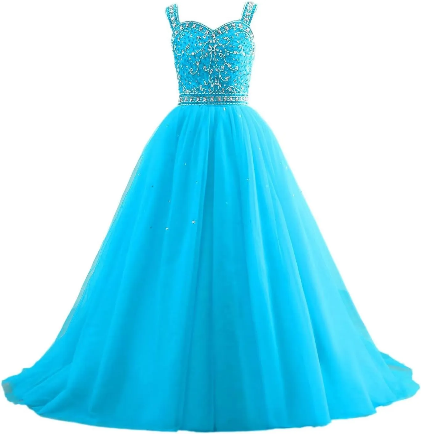 Changuan Crystal Tulle Flower Girl Dress for Wedding Long Puffy Ball Gowns Glitter Kids Pageant Princess Party Dance Gowns
