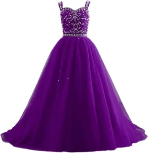 Changuan Crystal Tulle Flower Girl Dress for Wedding Long Puffy Ball Gowns Glitter Kids Pageant Princess Party Dance Gowns