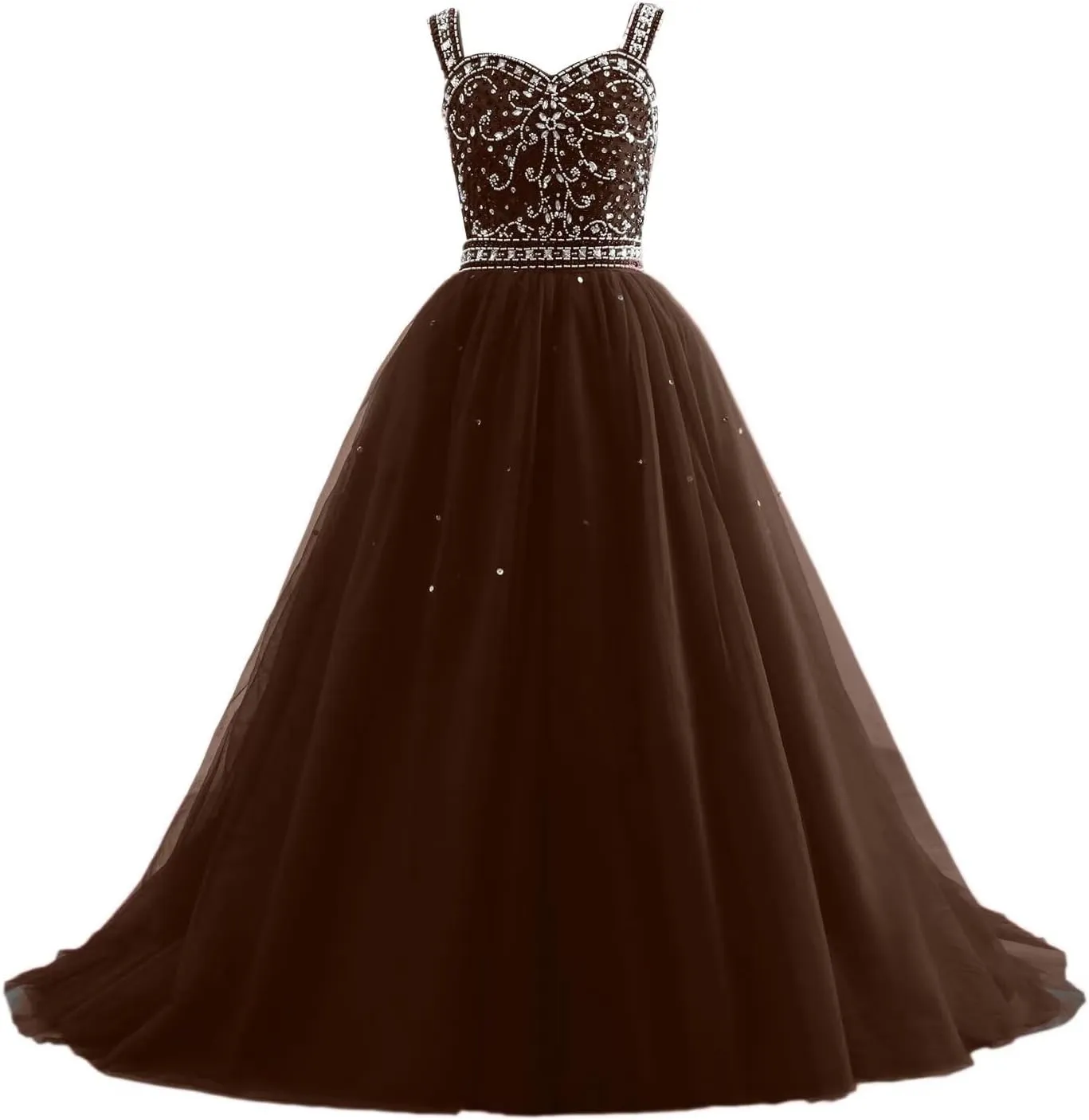 Changuan Crystal Tulle Flower Girl Dress for Wedding Long Puffy Ball Gowns Glitter Kids Pageant Princess Party Dance Gowns