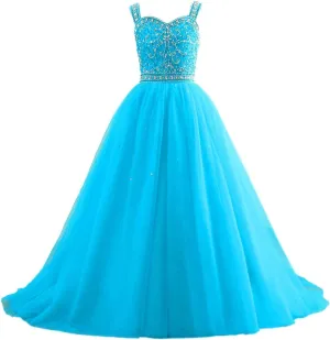 Changuan Crystal Tulle Flower Girl Dress for Wedding Long Puffy Ball Gowns Glitter Kids Pageant Princess Party Dance Gowns