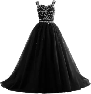 Changuan Crystal Tulle Flower Girl Dress for Wedding Long Puffy Ball Gowns Glitter Kids Pageant Princess Party Dance Gowns