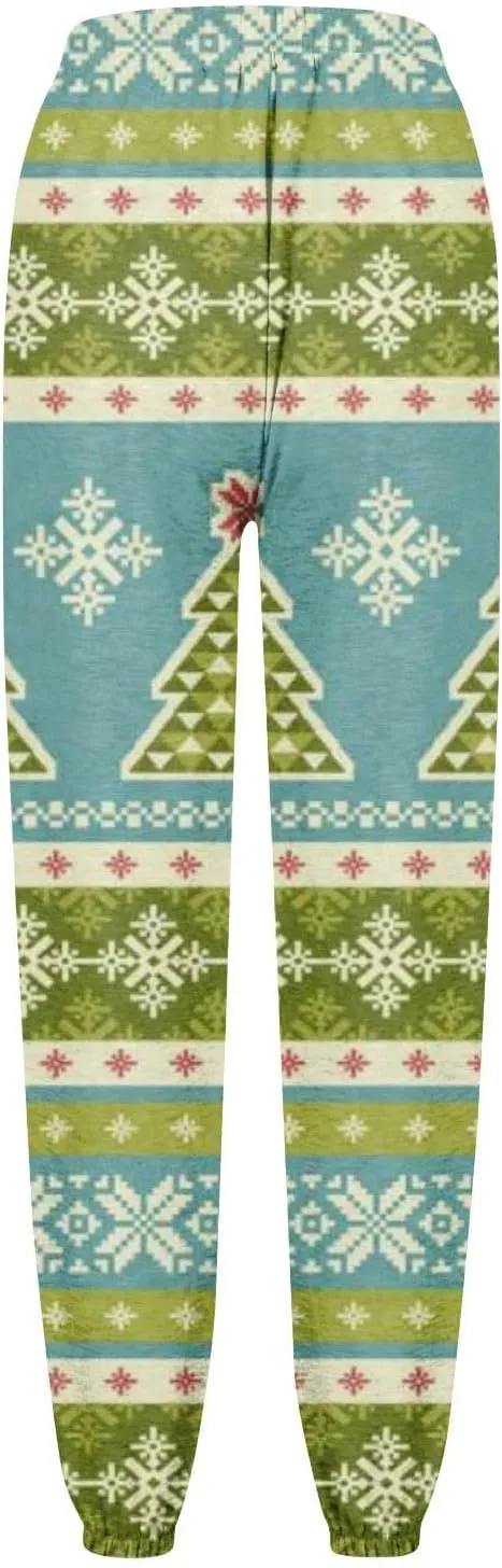 Christmas Pants for Women High Waisted Baggy 2024 Cinch Bottom Sweatpants Gym Jogger Holiday Petite Lounge Pants