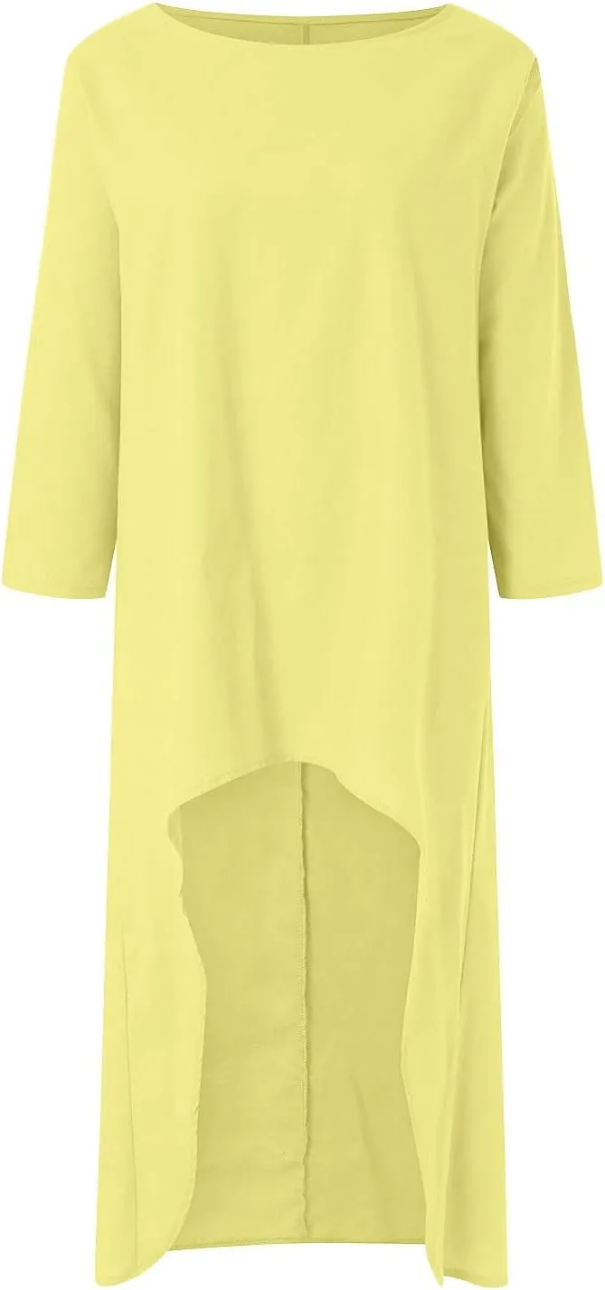 Cotton Linen Long Sets Women 2 Piece Outfits Long Sleeve High Low Tunic Tops Oversized and Wide Leg Pants Loungewear