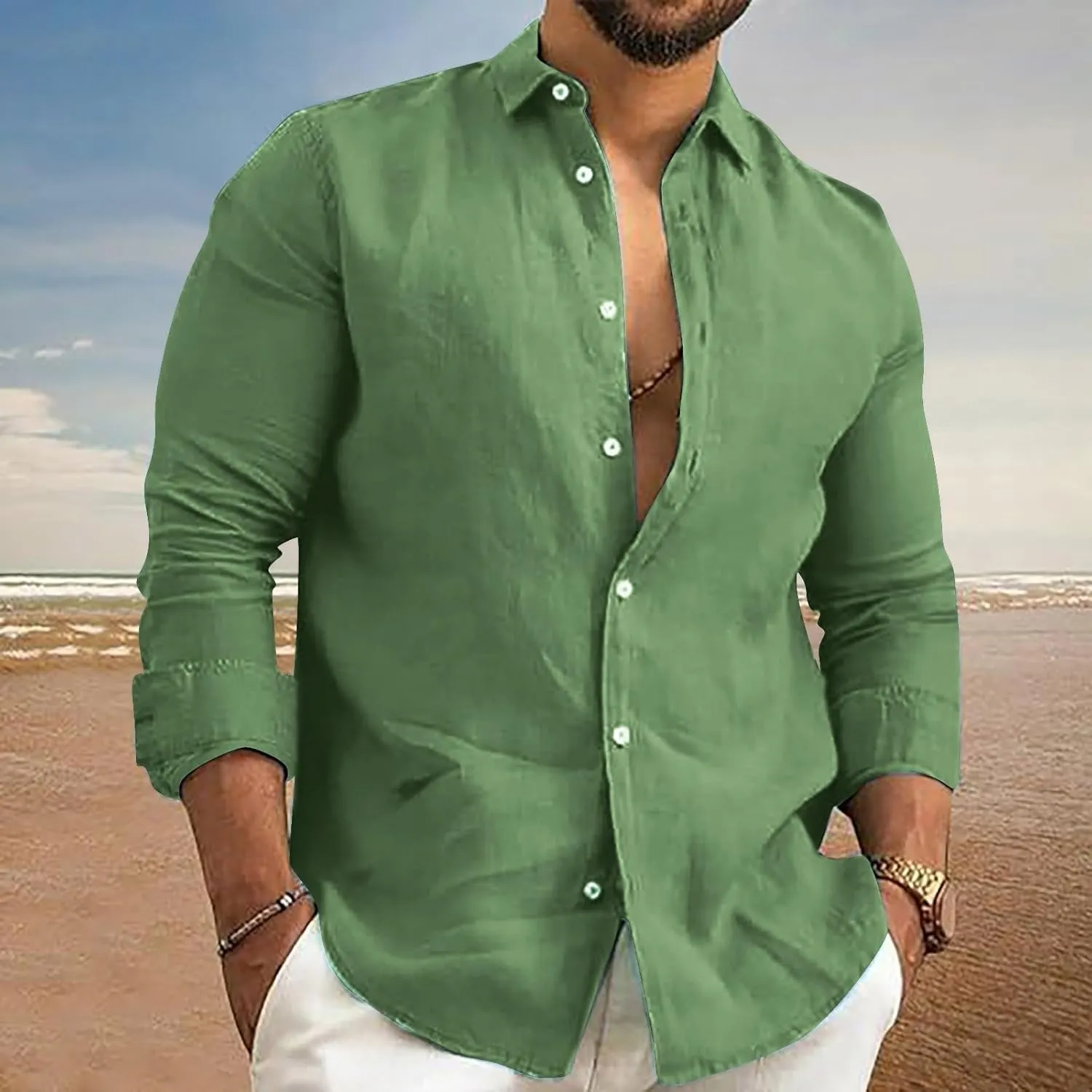 Cotton Linen Shirts for Men Quick Dry Breathable Loose Button Down Short Sleeve Beach Shirt Regular Fit Dress Top