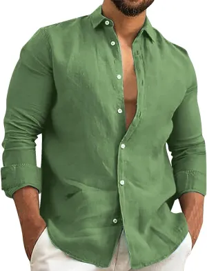 Cotton Linen Shirts for Men Quick Dry Breathable Loose Button Down Short Sleeve Beach Shirt Regular Fit Dress Top