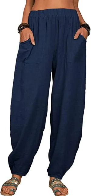 Cotton Pants For Women Long Pants Waist Casual Loose Trousers Pants Pants Boho Lounge Pants Baggy Palazzo Pants