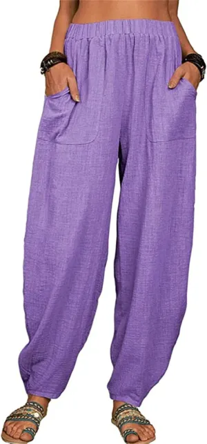 Cotton Pants For Women Long Pants Waist Casual Loose Trousers Pants Pants Boho Lounge Pants Baggy Palazzo Pants