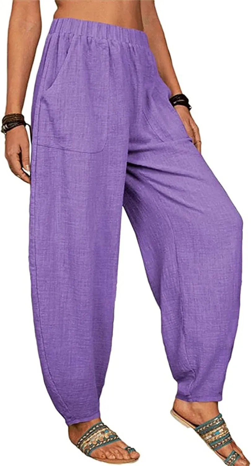 Cotton Pants For Women Long Pants Waist Casual Loose Trousers Pants Pants Boho Lounge Pants Baggy Palazzo Pants
