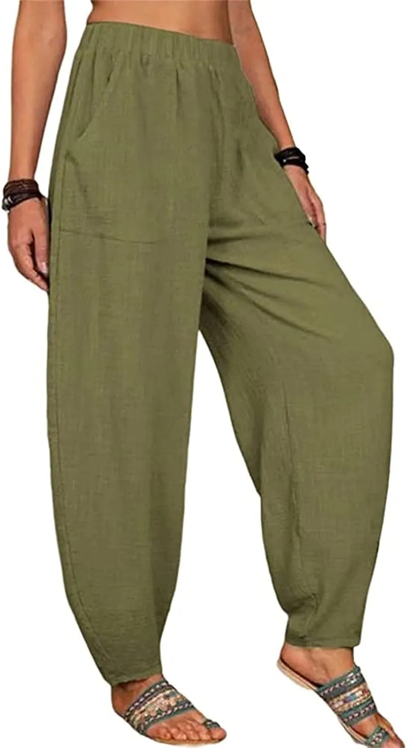 Cotton Pants For Women Long Pants Waist Casual Loose Trousers Pants Pants Boho Lounge Pants Baggy Palazzo Pants