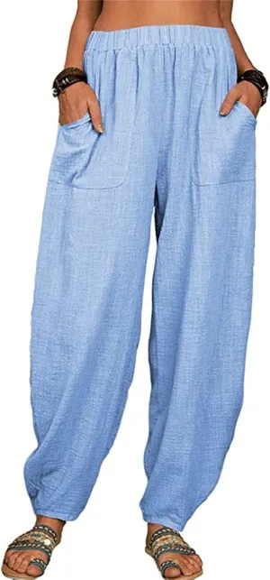 Cotton Pants For Women Long Pants Waist Casual Loose Trousers Pants Pants Boho Lounge Pants Baggy Palazzo Pants