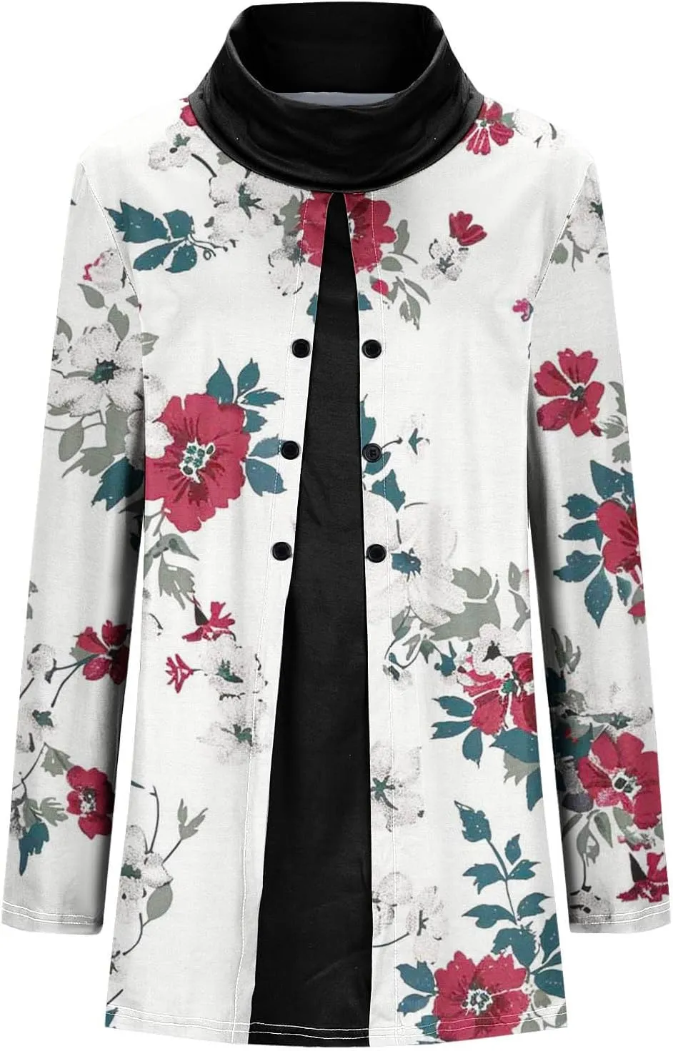 Cowl Neck Tunic Tops for Women Long Sleeve Floral Top Casual Loose Fitting Tops Dressy Casual Tunic Tops Blouse