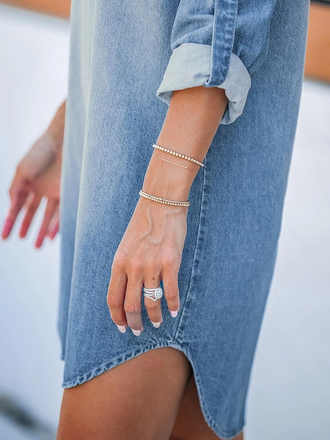 CUPSHE Women's Long Sleeve Denim Shirt Dress Casual V Neck Mini Distressed Roll Tab Jean Dresses