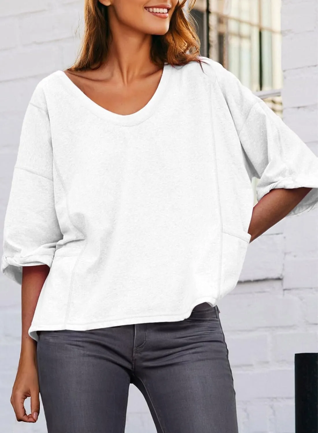 Dokotoo Womens Summer Tops Casual Crewneck Short Sleeve T Shirts for Women Solid Oversized Blouses Tops