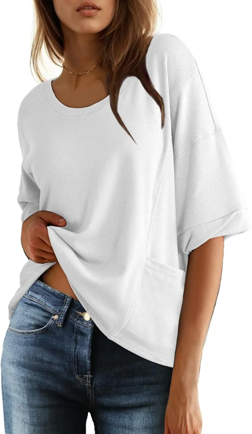 Dokotoo Womens Summer Tops Casual Crewneck Short Sleeve T Shirts for Women Solid Oversized Blouses Tops