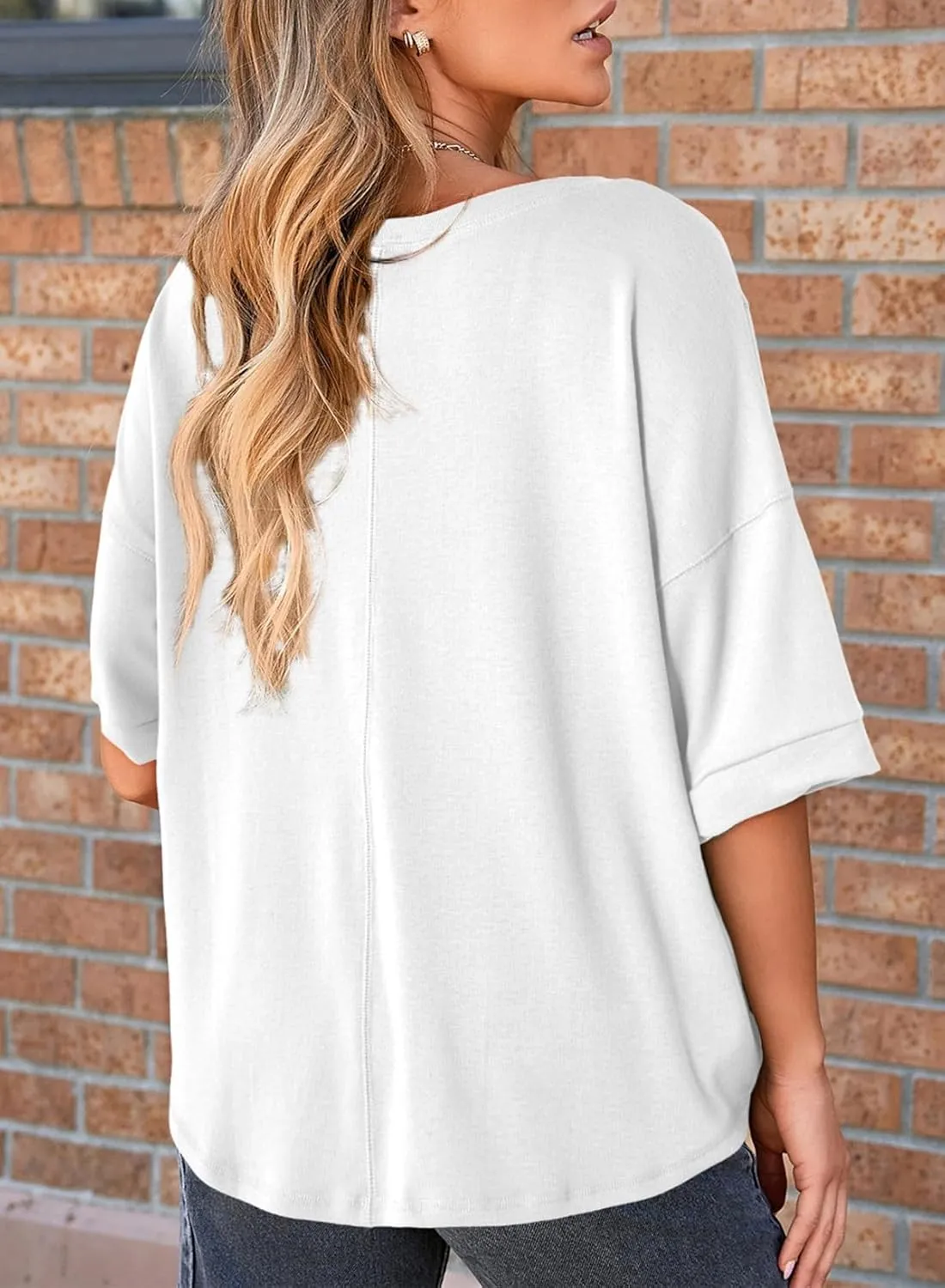 Dokotoo Womens Summer Tops Casual Crewneck Short Sleeve T Shirts for Women Solid Oversized Blouses Tops