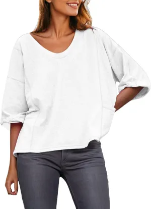 Dokotoo Womens Summer Tops Casual Crewneck Short Sleeve T Shirts for Women Solid Oversized Blouses Tops