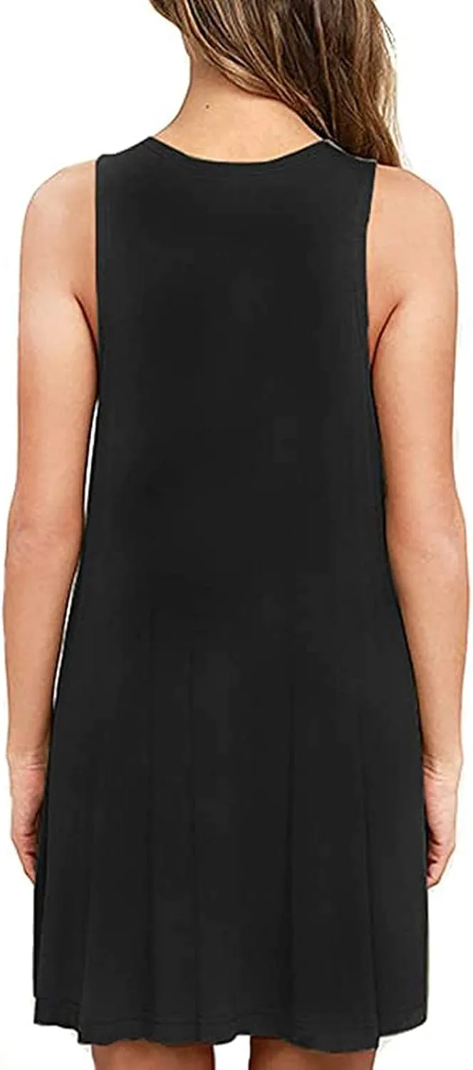 Dresses for Women Casual Fashion Sleeveless Crewneck Mini Dresses Summer Solid Color Loose Fit Dress 2025