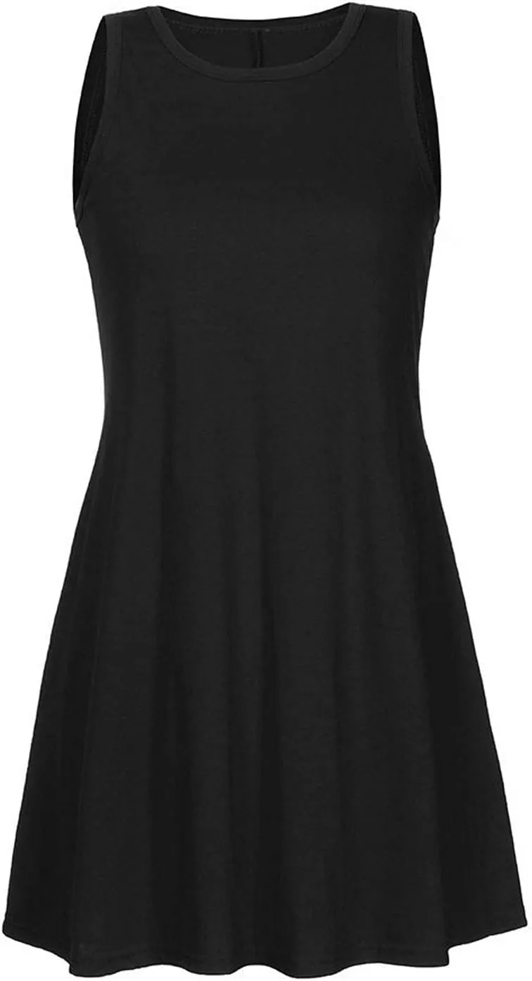 Dresses for Women Casual Fashion Sleeveless Crewneck Mini Dresses Summer Solid Color Loose Fit Dress 2025