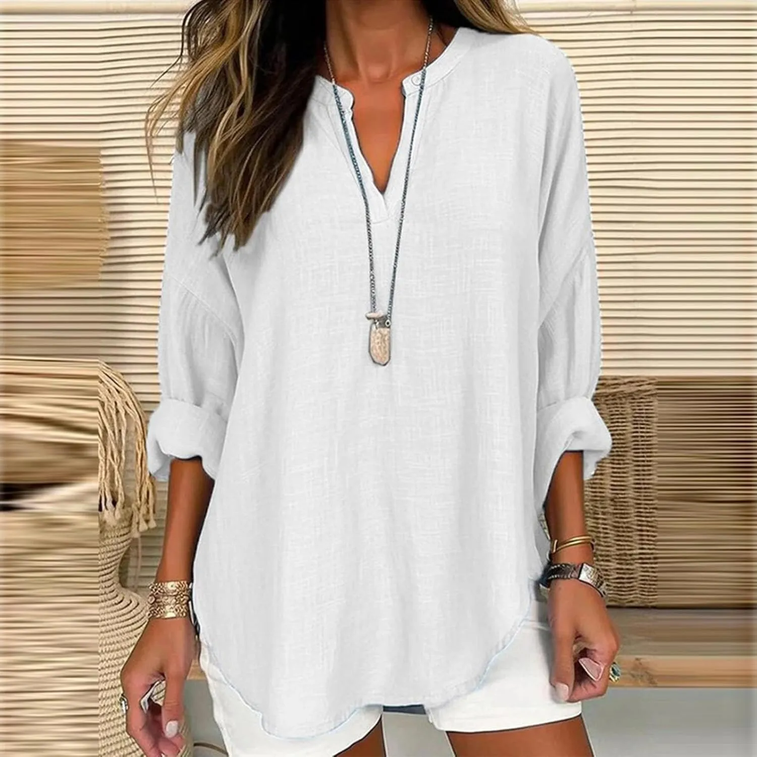 Dressy Blouses Neckpartystylish T-Shirt Casual Loose Tunic Tops Shirts for Women Trendy Summer Cotton Linen Tops for