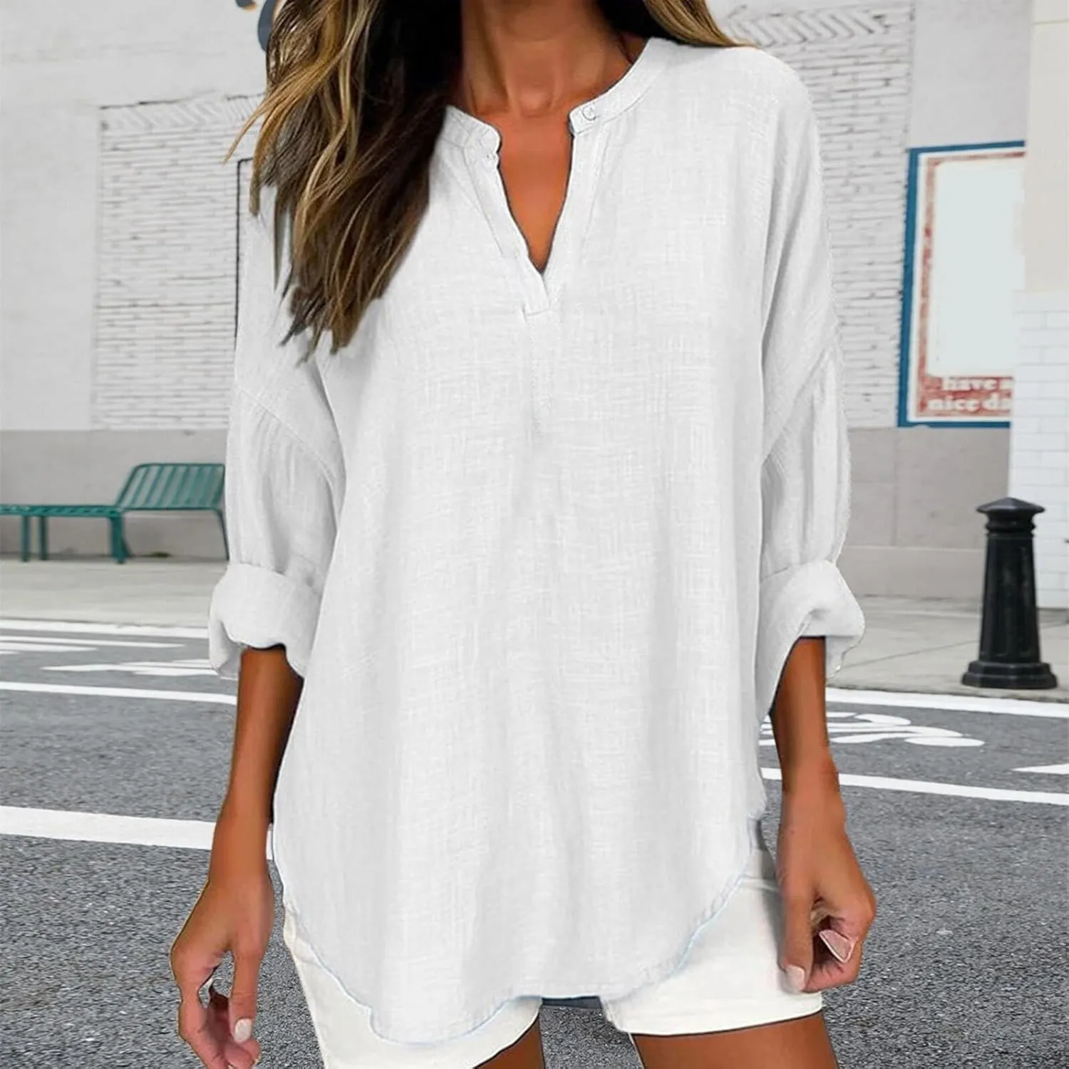 Dressy Blouses Neckpartystylish T-Shirt Casual Loose Tunic Tops Shirts for Women Trendy Summer Cotton Linen Tops for