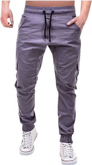 Dudubaby Mens Pants Casual Men's Overalls Drawstring Multi Pocket Casual Pants Hiking Pants Cotton Twill Pants