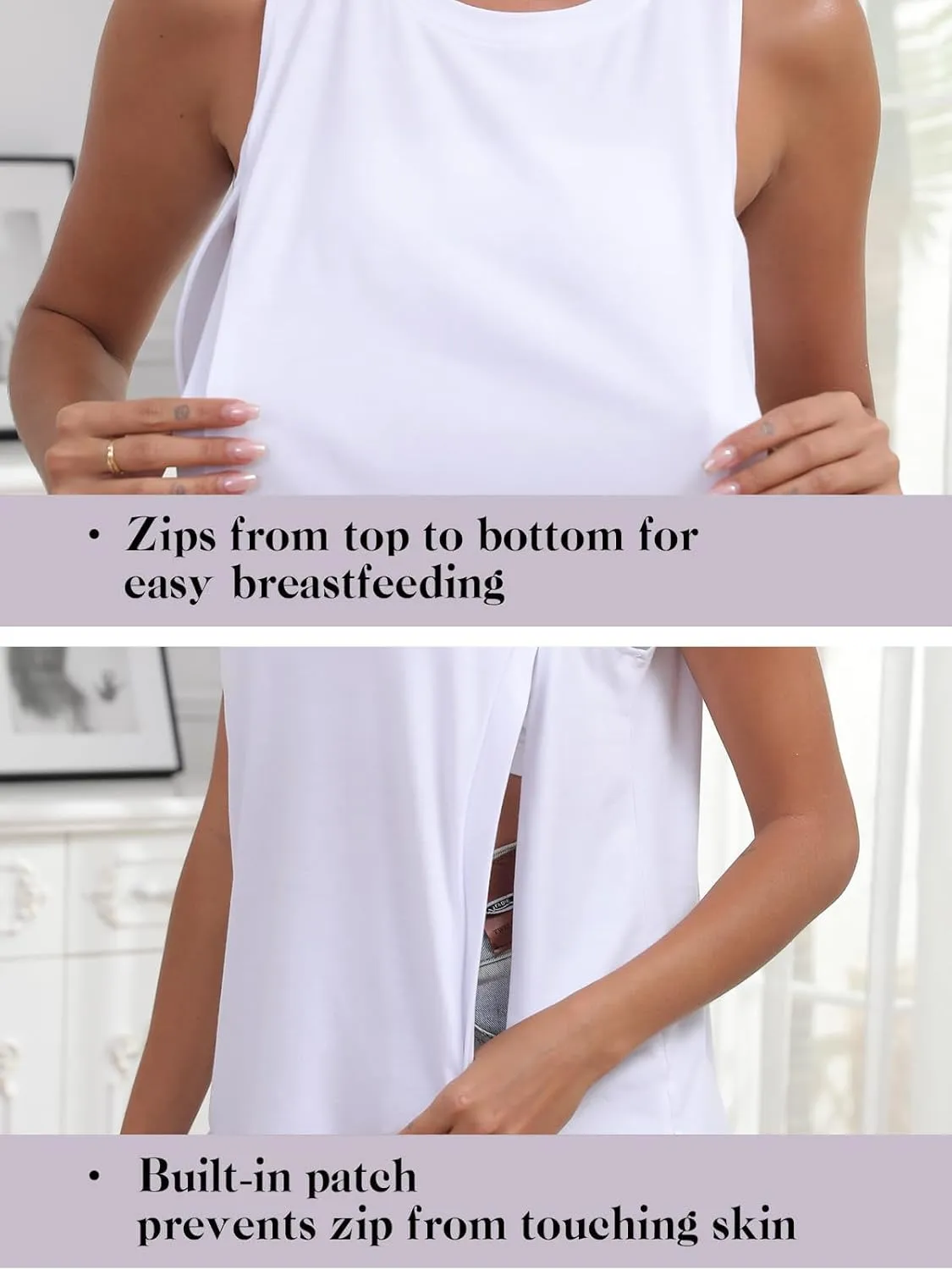 Ecavus Women's 3-Pack Nursing Tank Tops Hidden Zippers Sleeveless Breastfeeding Shirts Loose Fit Maternity Tops