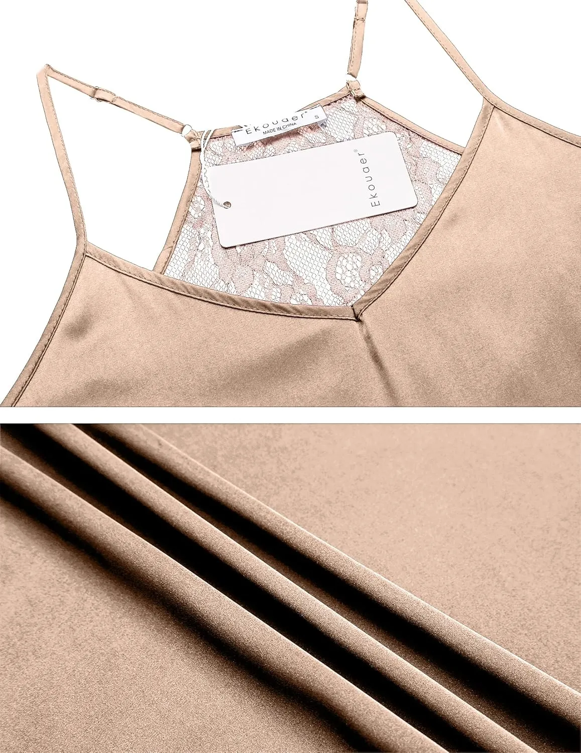 Ekouaer Satin Pajamas Women Lace Sleepwear Lingerie Cami Shorts Set Nightwear XS-XXL