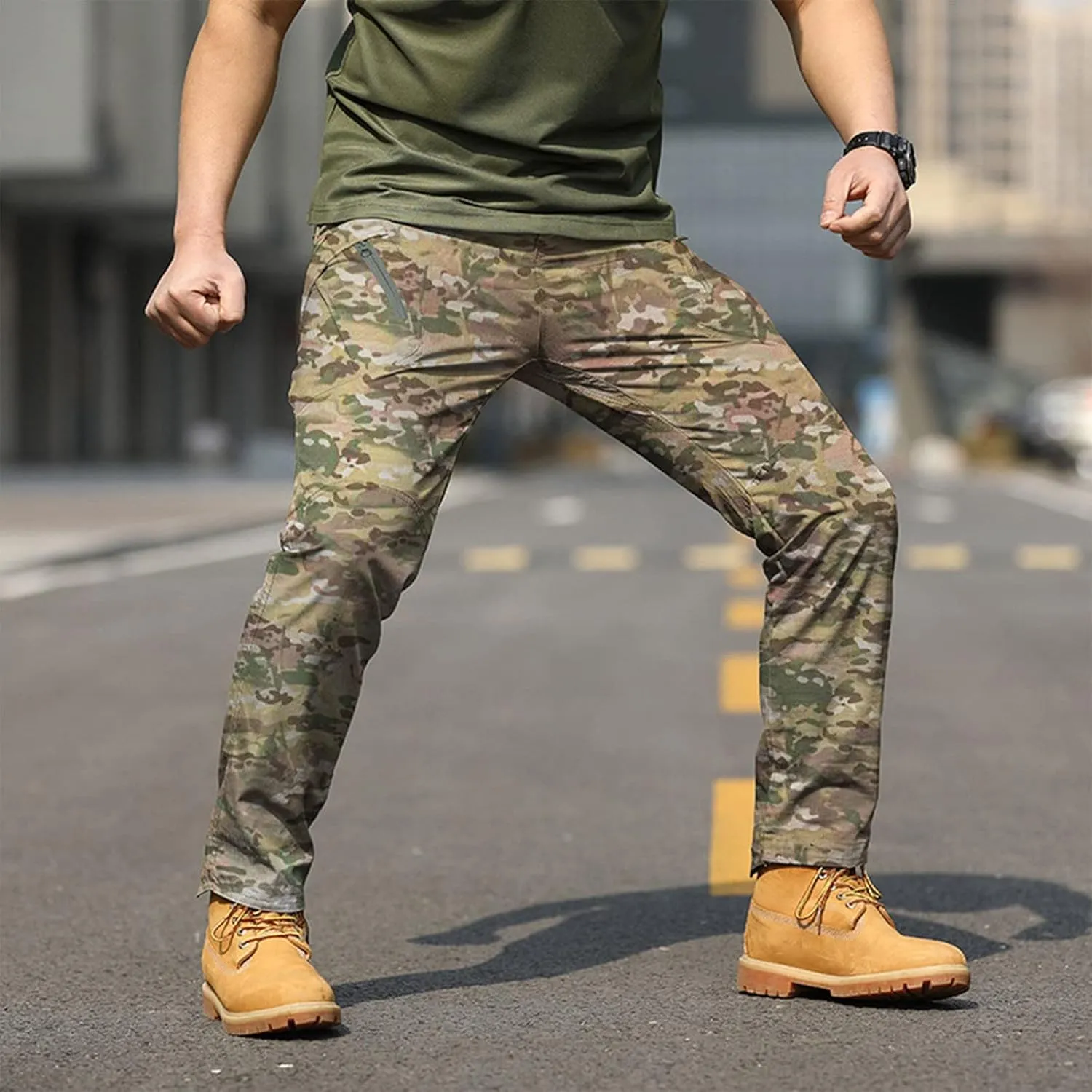 eoeioa Mens Military Army Camo Cargo Pants Outdoor Multi Pockets Work Pants Hiking Pants Waterproof Ripstop Pants