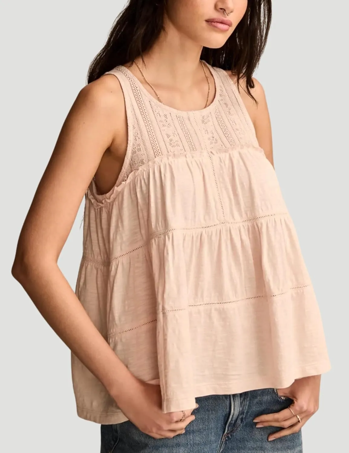Esmeling Women Summer Tank Tops Sleeveless Lace Ruffle Tiered Tunic Shirts Flowy Swing Babydoll Tops