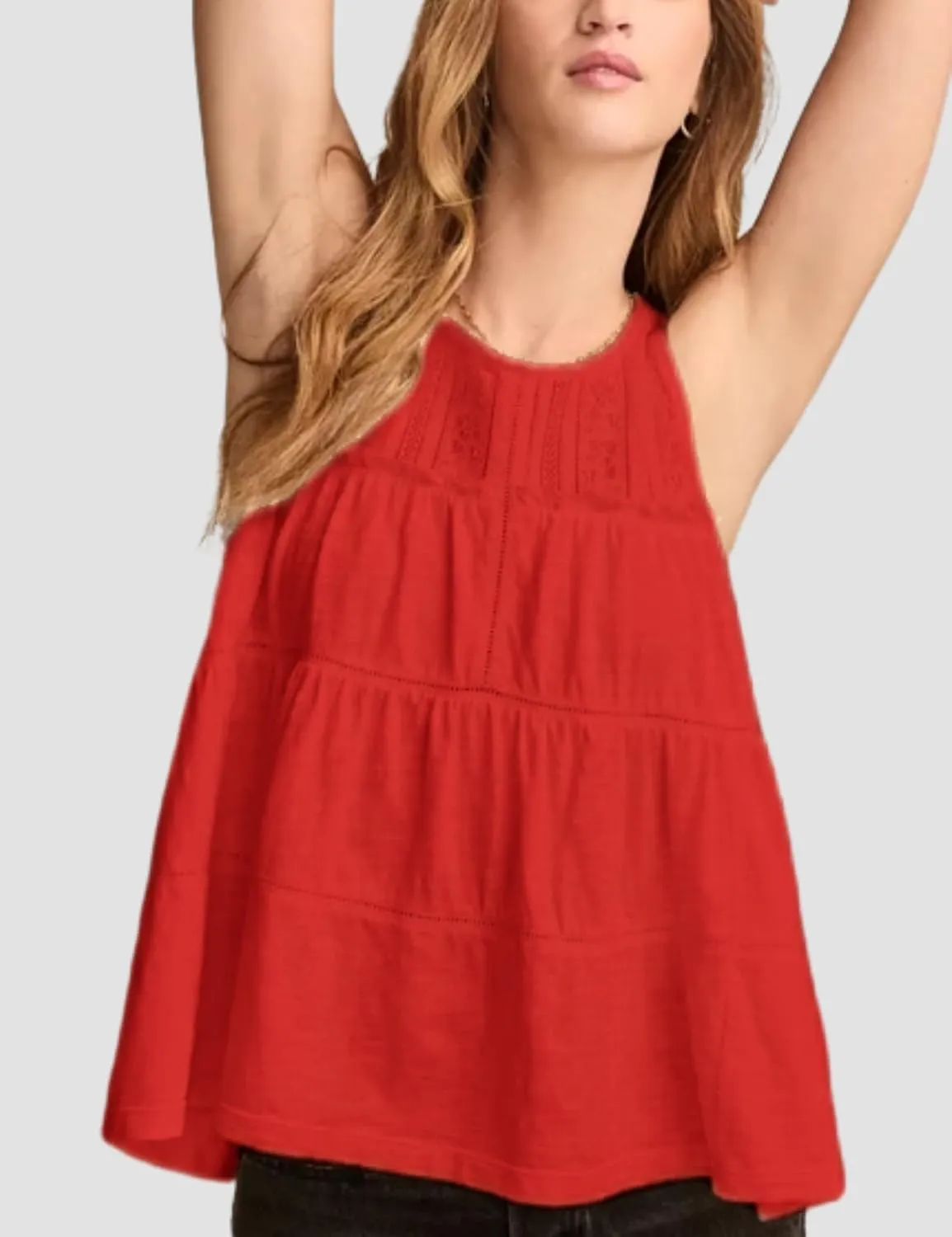 Esmeling Women Summer Tank Tops Sleeveless Lace Ruffle Tiered Tunic Shirts Flowy Swing Babydoll Tops