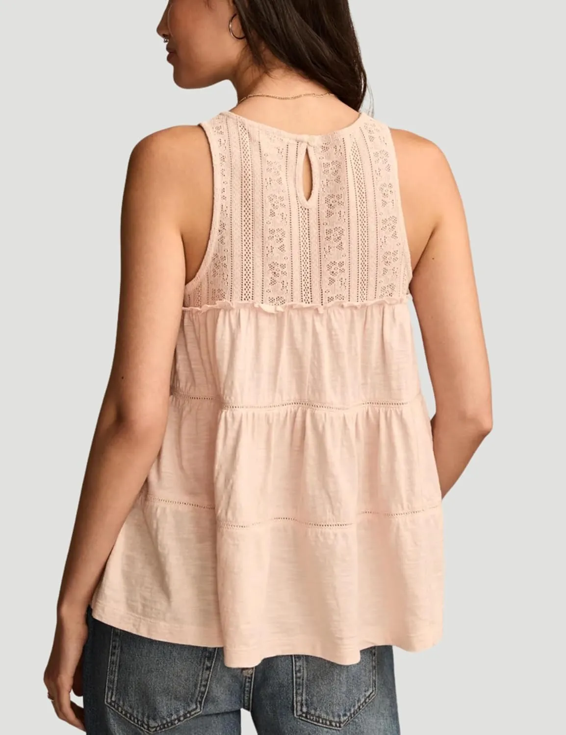 Esmeling Women Summer Tank Tops Sleeveless Lace Ruffle Tiered Tunic Shirts Flowy Swing Babydoll Tops