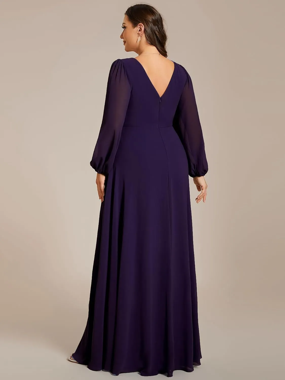 Ever-Pretty Women's Beads Waist Long Sleeves V Neck Plus Size Formal Evening Dresses 01981-DA
